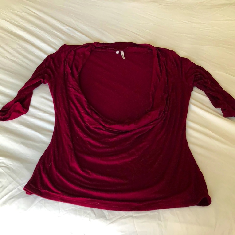 Wine 3/4 Sleeve Cowel Neck Blouse